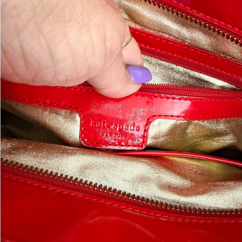 Kate Spade Red Patent Leather Tote Bag Large Glossy Shoulder Bag NWOT - Picture 7 of 10
